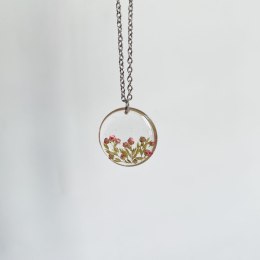 Naszyjnik srebrne koło z różowymi kwiatami